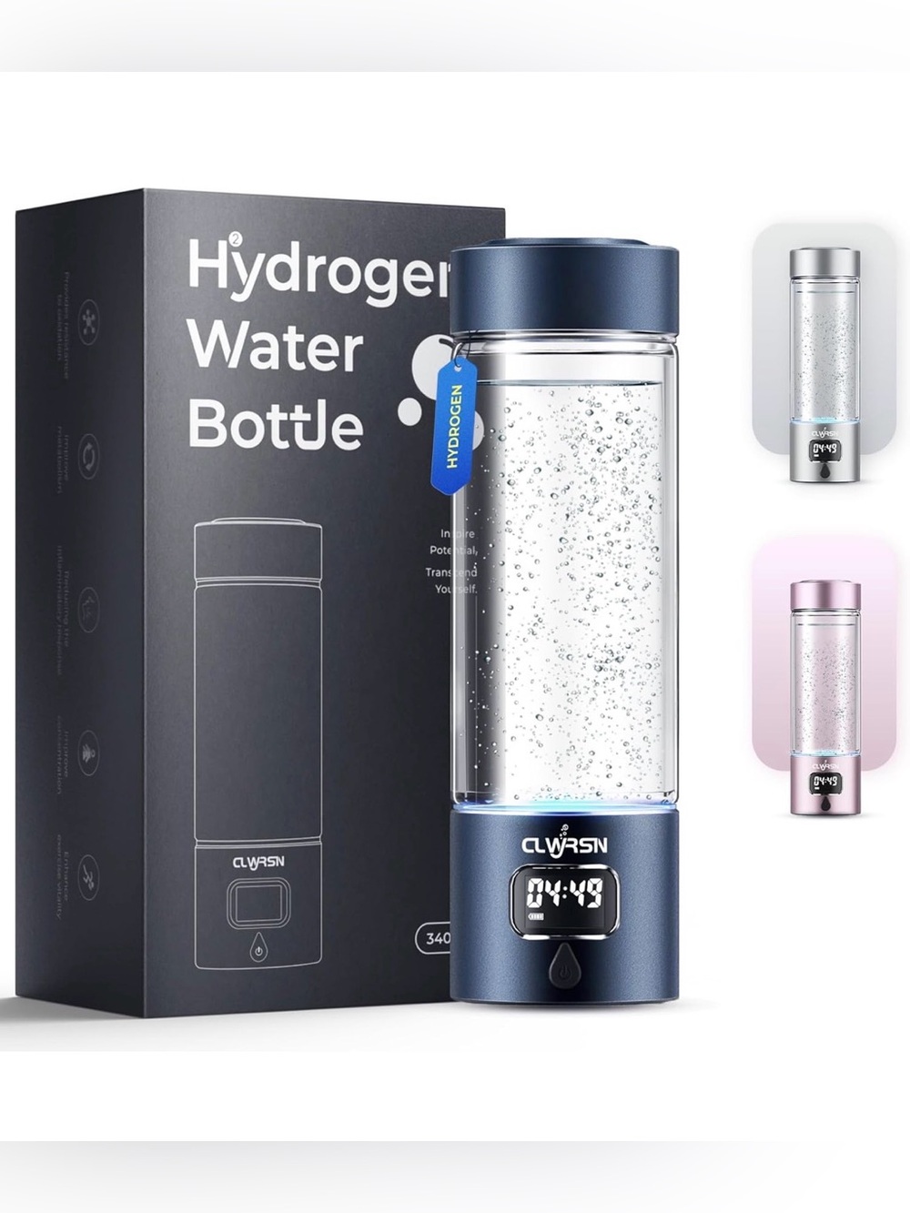 NWT - CLWYRSN - Silver Hydrogen Water Bottle with Display